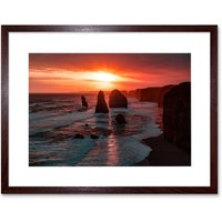 Artery8 Wall Art Print Holthausen Twelve Apostles Sunset Australia Framed in Brown | Size: W7" x H9"