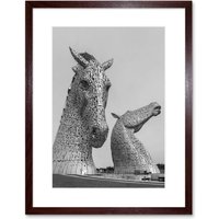 Artery8 Wall Art Print Kelpies Horse Sculptures Falkirk Scotland Framed in Brown | Size: W7" x H9"