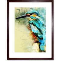 Artery8 Wall Art Print Kingfisher Bird Painting Framed in Brown | Size: W7" x H9"