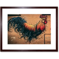Artery8 Wall Art Print Moran Graffiti Chicken Rooster Wall Street Framed in Brown | Size: W7" x H9"