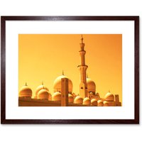 Artery8 Wall Art Print Mosque Dubai Golden Framed in Brown | Size: W7" x H9"