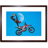 Artery8 Wall Art Print Motocross Bike Stunt Framed in Brown | Size: W7" x H9"