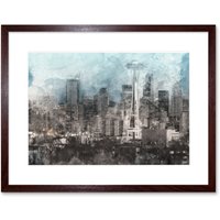 Artery8 Wall Art Print Seattle City Skyline Framed in Brown | Size: W7" x H9"