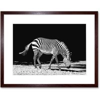 Artery8 Wall Art Print Lone Zebra BW Framed in Brown | Size: W7" x H9"