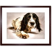 Artery8 Wall Art Print Springer Spaniel Cute Dog Framed in Brown | Size: W7" x H9"
