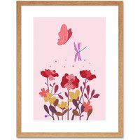Artery8 Wall Art Print Magic Garden Dragonfly Butterfly Framed in Beige | Size: W7" x H9"
