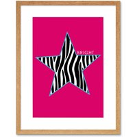 Artery8 Wall Art Print Pink Zebra Bright Framed in Beige | Size: W7" x H9"