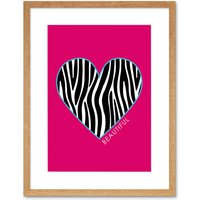 Artery8 Wall Art Print Pink Zebra Set Beautiful Framed in Beige | Size: W7" x H9"