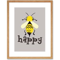 Artery8 Wall Art Print Be Happy Riddle Bee Framed in Beige | Size: W7" x H9"