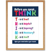 Artery8 Wall Art Print Before You Speak Think Life Inspirational Framed in Beige | Size: W7" x H9"