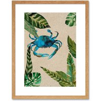 Artery8 Wall Art Print Crab with Leaves Framed in Beige | Size: W7" x H9"