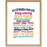 Artery8 Wall Art Print Kids Playroom Rules Fun Colourful Framed in Beige | Size: W7" x H9"
