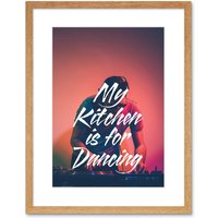 Artery8 Wall Art Print My Kitchen Dancing DJ Framed in Beige | Size: W7" x H9"