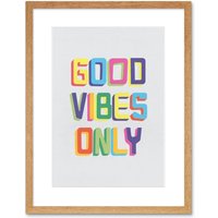 Artery8 Wall Art Print Quote Good Vibes Only Colourful Framed in Beige | Size: W7" x H9"