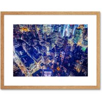 Artery8 Wall Art Print Aerial View New York Night Framed in Beige | Size: W7" x H9"