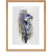 Artery8 Wall Art Print Dirt Bike Motocross Sport Graphic Framed in Beige | Size: W7" x H9"