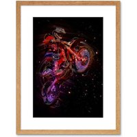 Artery8 Wall Art Print Electric Light Motocross Bike Framed in Beige | Size: W7" x H9"