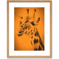 Artery8 Wall Art Print Giraffe Head Framed in Beige | Size: W7" x H9"