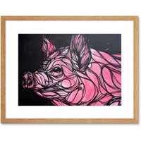 Artery8 Wall Art Print Graffiti Pig Piglet Framed in Beige | Size: W7" x H9"