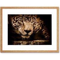 Artery8 Wall Art Print Jaguar Head Big Cat Framed in Beige | Size: W7" x H9"