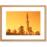 Artery8 Wall Art Print Mosque Dubai Golden Framed in Beige | Size: W7" x H9"