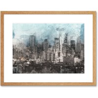 Artery8 Wall Art Print Seattle City Skyline Framed in Beige | Size: W7" x H9"
