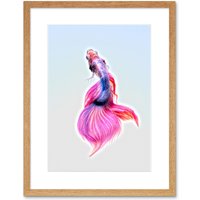 Artery8 Wall Art Print Siamese Fighting Fish Pink Framed in Beige | Size: W7" x H9"