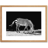 Artery8 Wall Art Print Lone Zebra BW Framed in Beige | Size: W7" x H9"