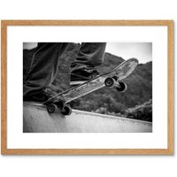 Artery8 Wall Art Print Skateboarder Halfpipe Drop Framed in Beige | Size: W7" x H9"