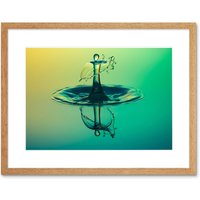 Artery8 Wall Art Print Water Droplet Splash Green Framed in Beige | Size: W7" x H9"