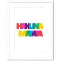 Artery8 Wall Art Print Hakuna Matata Colourful Typography Framed in White | Size: W7" x H9"