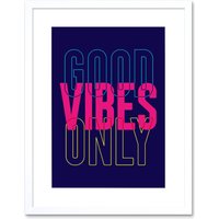 Artery8 Wall Art Print Positivity Good Vibes Only Typography Framed in White | Size: W7" x H9"
