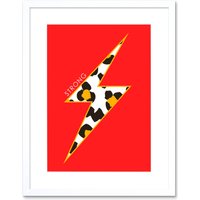 Artery8 Wall Art Print Red Leopard Strong Framed in White | Size: W7" x H9"