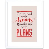 Artery8 Wall Art Print Bed Dreams Plans Wake Up Ambition Red Framed in White | Size: W7" x H9"