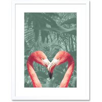 Artery8 Wall Art Print Flamingo Jungle Love Framed in White | Size: W7" x H9"