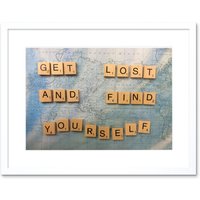 Artery8 Wall Art Print Get Lost Find Yourself Travel Scrabble Framed in White | Size: W7" x H9"