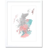 Artery8 Wall Art Print Scotland Tartan Map Pink Framed in White | Size: W7" x H9"