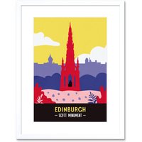 Artery8 Wall Art Print Scotland Travel Edinburgh Scott Monument Framed in White | Size: W7" x H9"