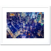 Artery8 Wall Art Print Aerial View New York Night Framed in White | Size: W7" x H9"
