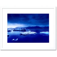 Artery8 Wall Art Print Arctic Ocean Ice Icebergs Framed in White | Size: W7" x H9"