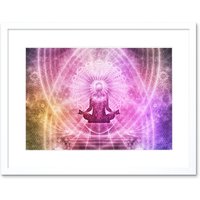 Artery8 Wall Art Print Buddhism Yoga Pose Psychedelic Framed in White | Size: W7" x H9"