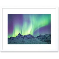 Artery8 Wall Art Print Dalsfelt Aurora Snowy Mountains Framed in White | Size: W7" x H9"