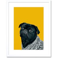 Artery8 Wall Art Print Deluvio Pug Dog Puppy in Sweater Framed in White | Size: W7" x H9"