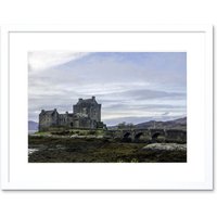 Artery8 Wall Art Print Eilean Donan Castle Kyle Scotland Wide Framed in White | Size: W7" x H9"
