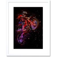 Artery8 Wall Art Print Electric Light Motocross Bike Framed in White | Size: W7" x H9"