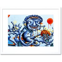 Artery8 Wall Art Print Graffiti Weird Guy Eating Framed in White | Size: W7" x H9"