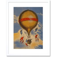 Artery8 Wall Art Print Henri Lachambre Hot Air Balloon Vintage France Framed in White | Size: W7" x H9"