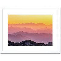 Artery8 Wall Art Print Misty Mountain Beautiful Sunrise Panorama Framed in White | Size: W7" x H9"