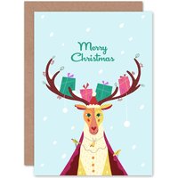 Artery8 Cute Stag Christmas Greetings Card in Blue