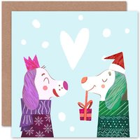 Artery8 Puppy Love Heart Snow Animal Christmas Card